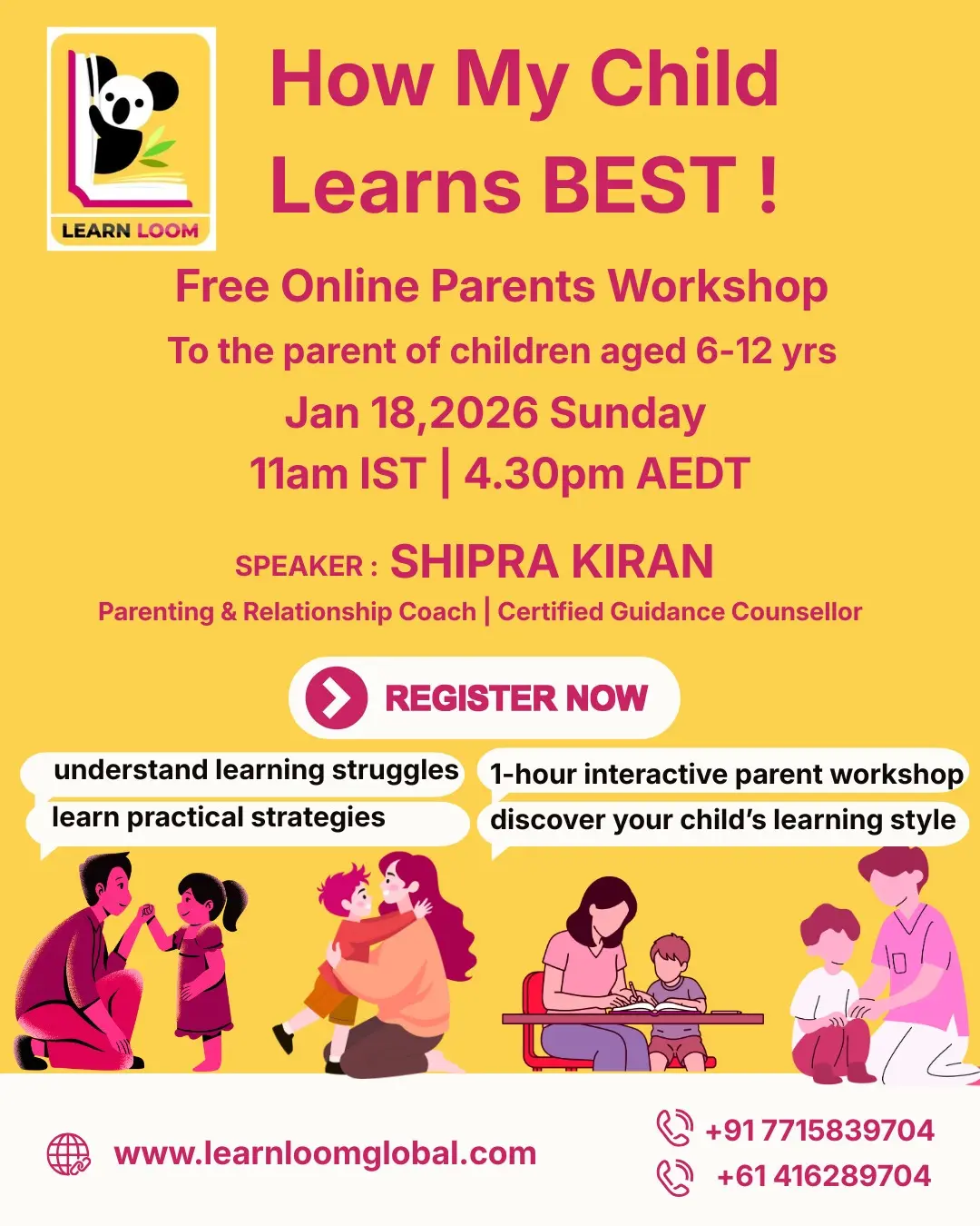 Poster for LearnLoom Parent Workshop 2026 - Free online event for parents